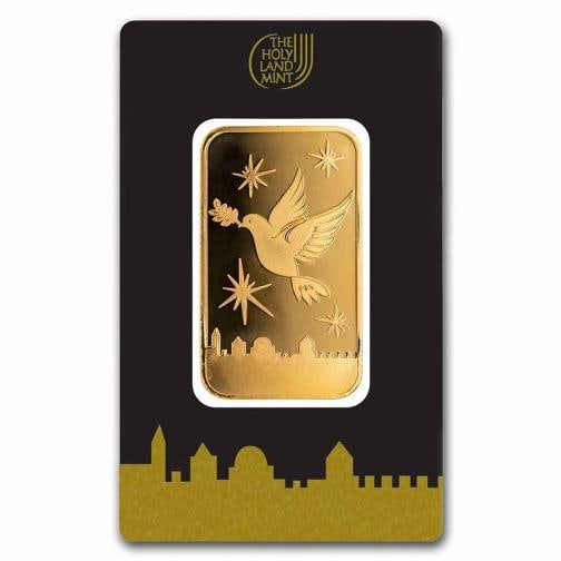 1 oz Gold Bar - Holy Land Mint Dove of Peace (In Assay): Brand: Holy Land Mint,MPN: 167445,Year: N/A,Fineness: 0.9999,Denomination: 1 oz,Circulated/Uncirculated: None,Certification: Uncertified,Country of Origin: Switzerland