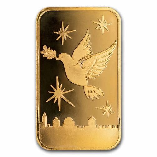 1 oz Gold Bar - Holy Land Mint Dove of Peace (In Assay) - 2