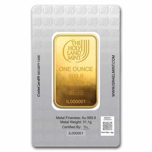 1 oz Gold Bar - Holy Land Mint Dove of Peace (In Assay) - 4