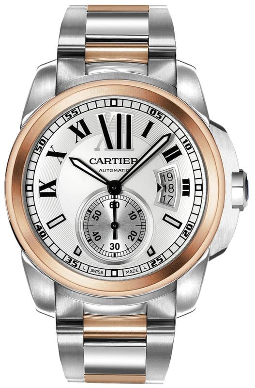 Cartier Calibre De W7100036 18K Rose gold Two Tones Silver Dial Automatic 42mm: Case Size 42mm Wrist Fit 6.5 Inches Box No Papers No Condition Ã¢â‚¬â€� Pre Owned Full Specifications SKU Cartier#1833 Brand Cartier Model Calibre De