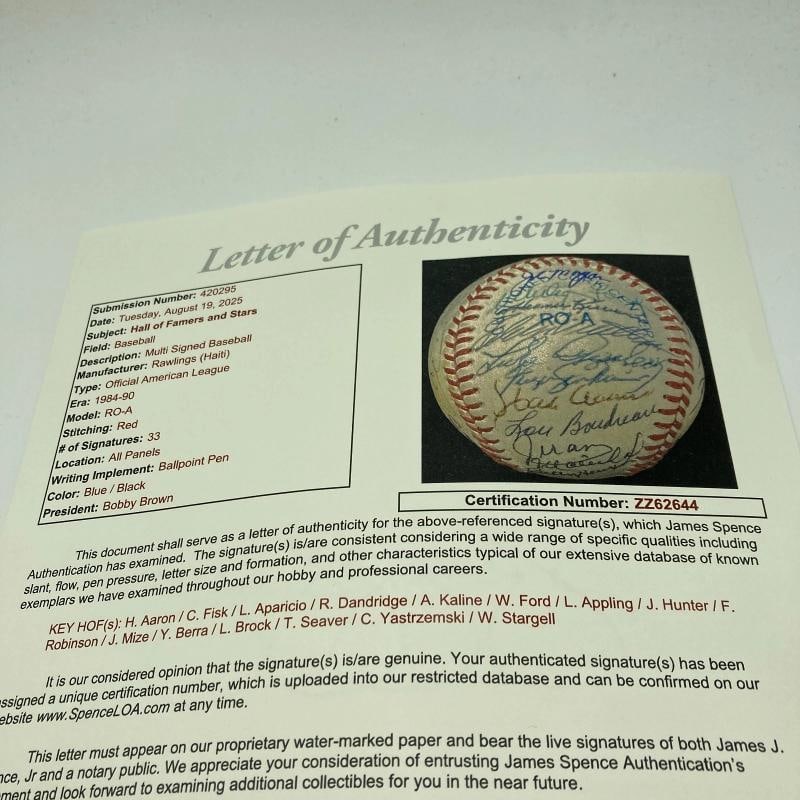 Hall Of Fame Multi Signed Baseball 33 Sigs Hank Aaron JSA COA - 11