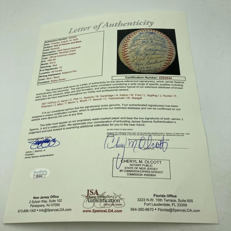 Hall Of Fame Multi Signed Baseball 33 Sigs Hank Aaron JSA COA - 6