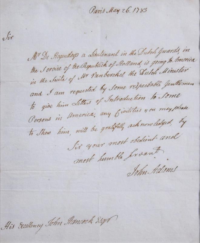 John Adams Signed & Framed 1783 Handwritten Letter To John Handcock BAS LOA - 2