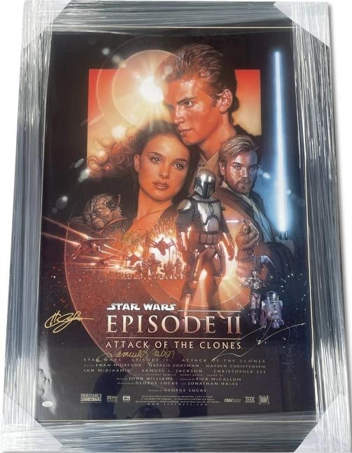 George Lucas, Hayden Christensen, Natalie Portman & Samuel L. Jackson Signed Framed Star Wars Epi...: Frame Measures 45x32. Signed by: George Lucas, Hayden Christensen, Natalie Portman and Samuel L. Jackson. Object Type: Poster,Industry: Movies,Original/Reproduction: Original,Signed by: Star Wars