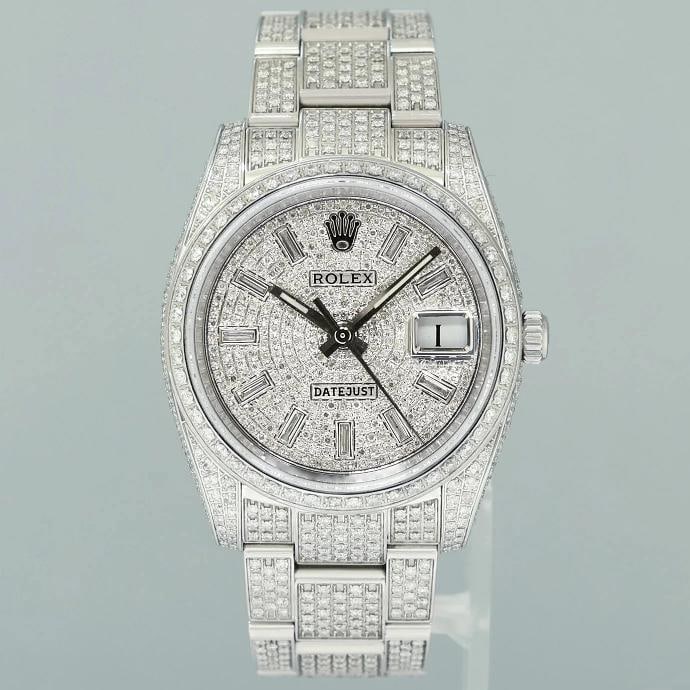 DIAMOND Rolex Oyster 115200 Pave Diamond Oyster Perpetual Date 34mm Steel Watch - 2