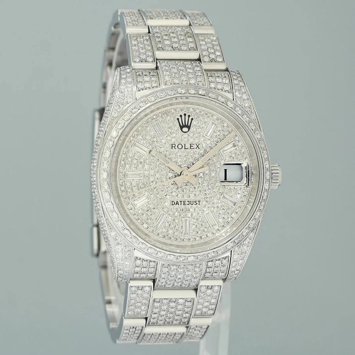 DIAMOND Rolex Oyster 115200 Pave Diamond Oyster Perpetual Date 34mm Steel Watch - 3
