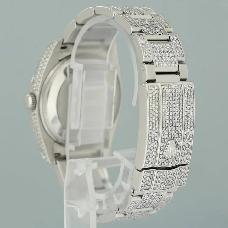 DIAMOND Rolex Oyster 115200 Pave Diamond Oyster Perpetual Date 34mm Steel Watch - 4