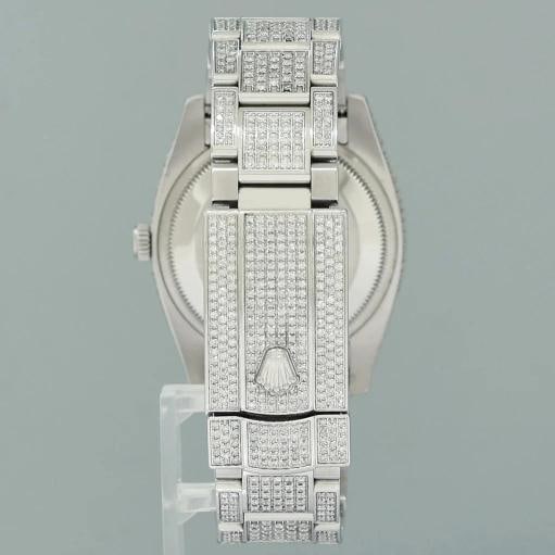 DIAMOND Rolex Oyster 115200 Pave Diamond Oyster Perpetual Date 34mm Steel Watch - 5