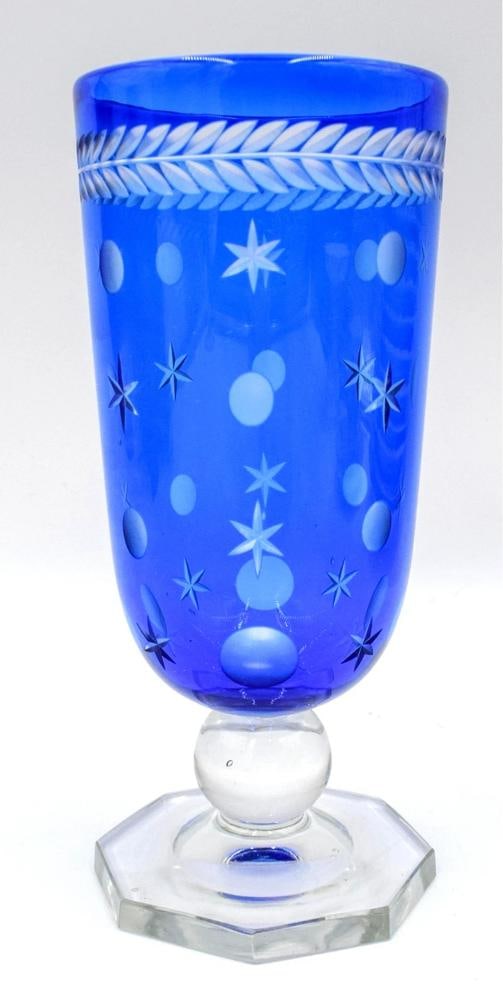 Rare Steuben Cut to Clear Flemish Blue Walter Dorwin Teague Vase -Empire Pattern: Measures 6 7/8" high by 3 1/8" wide. . Condition: Used,Brand: Steuben,Type: Vase,Color: Blue,Material: Glass,Country of Origin: United States