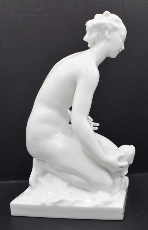 KPM Berlin Art Deco Porcelain Figure of Woman with Fish, White Glaze, Circa 1930 - 3
