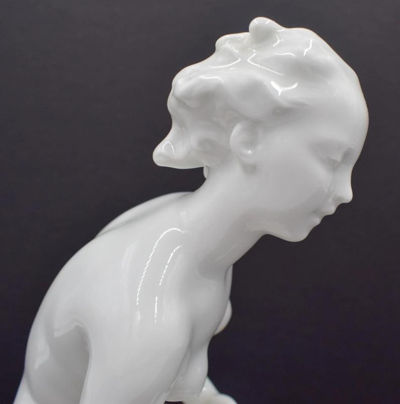 KPM Berlin Art Deco Porcelain Figure of Woman with Fish, White Glaze, Circa 1930 - 4
