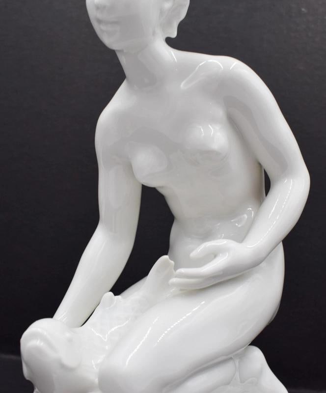 KPM Berlin Art Deco Porcelain Figure of Woman with Fish, White Glaze, Circa 1930 - 6