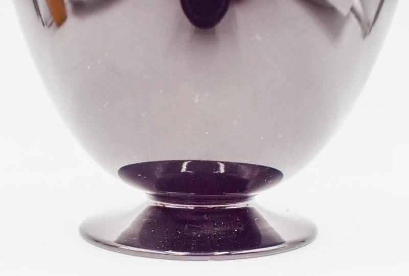 Steuben Art Glass Vase Mirror Black w/Light Blue Jade Rim - Polished Pontil - 4