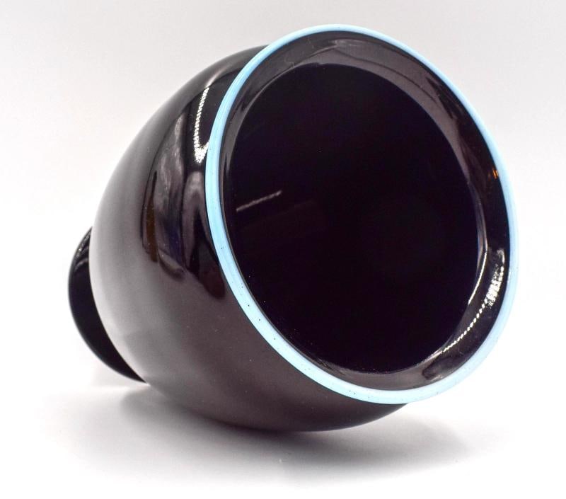 Steuben Art Glass Vase Mirror Black w/Light Blue Jade Rim - Polished Pontil - 5