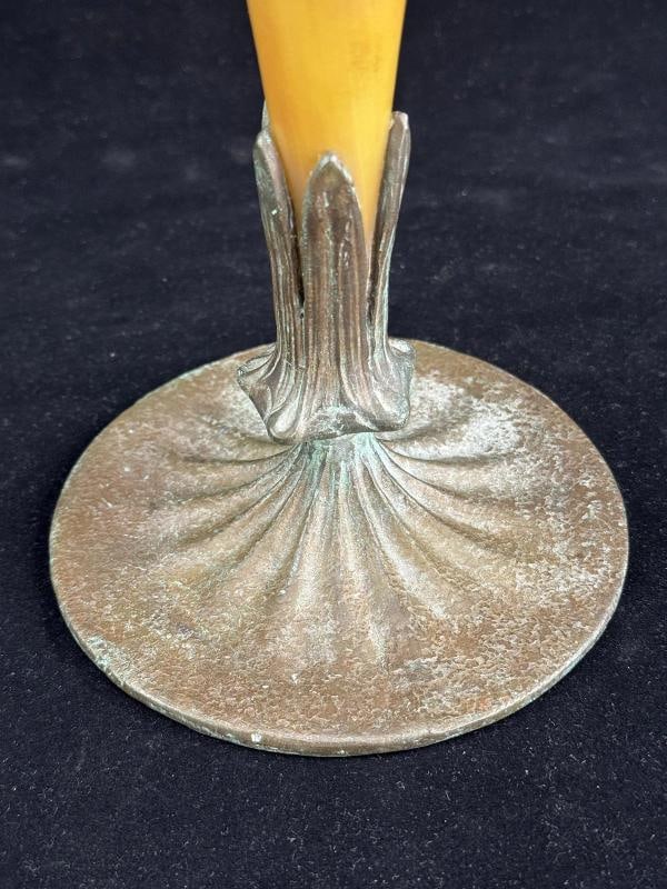 Large 17 Inch Lundberg Studios Iridescent Art Glass Vase on Bronze Base - 4