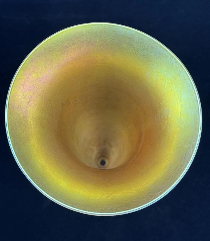 Large 17 Inch Lundberg Studios Iridescent Art Glass Vase on Bronze Base - 6