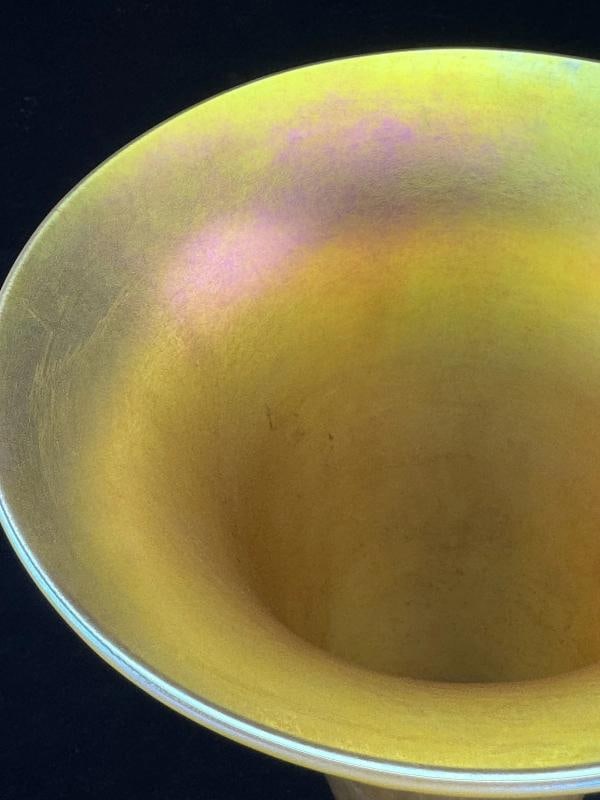 Large 17 Inch Lundberg Studios Iridescent Art Glass Vase on Bronze Base - 7