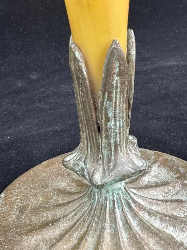 Large 17 Inch Lundberg Studios Iridescent Art Glass Vase on Bronze Base - 8
