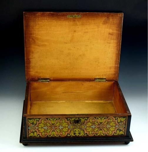 Antique Late 1800s Raised Box w/Classical Greco Roman Hand Painted Decor - 3