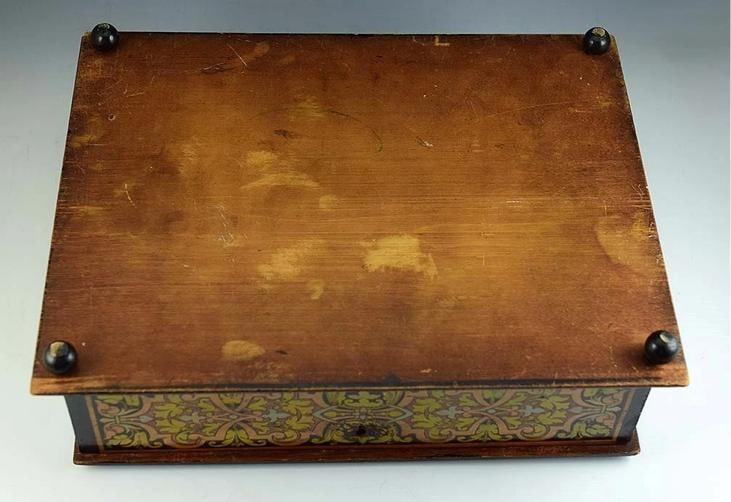 Antique Late 1800s Raised Box w/Classical Greco Roman Hand Painted Decor - 8
