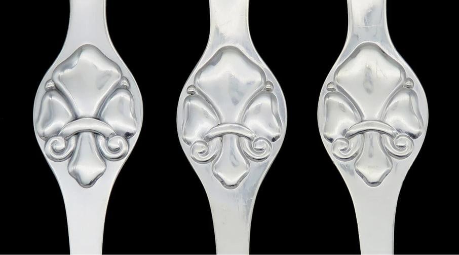 Great Silver Set 3 Danish Lobster Picks Carl M. Cohr c 1930 Fleur De Lis - 2