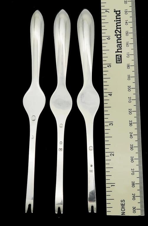 Great Silver Set 3 Danish Lobster Picks Carl M. Cohr c 1930 Fleur De Lis - 3