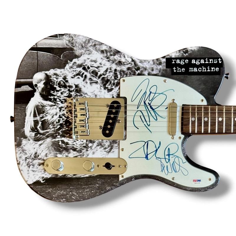Rage Against The Machine: Zack De La Rocha, Tom Morello, Tom Commerford & Brad Wilk Signed Custom...: Industry: Music,Signed: Yes,Autograph Authentication: James Spence (JSA),Object Type: Guitar & Guitar Pick,Original/Reproduction: Original,Country of Origin: United States
