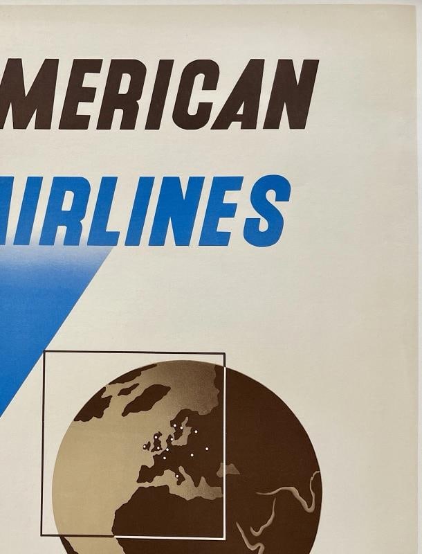Original Vintage Poster AMERICAN AIRLINES ALL EUROPE Airline Travel Kauffer OL - 3