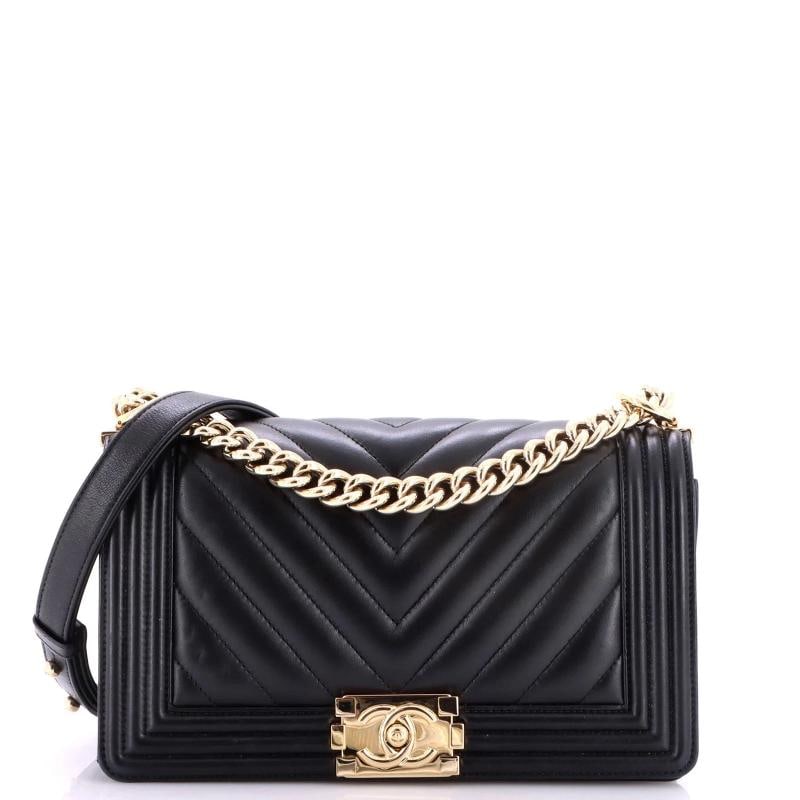 Chanel Boy Flap Bag Chevron Lambskin Old Medium: Accessories: Authenticity Card, Dust Bag Measurements: Handle Drop 11", Height 6", Width 10", Depth 3", Strap Drop 20". Condition: Pre-owned - Good,Brand: Chanel,Exterior Material: Leather,Style: Shou