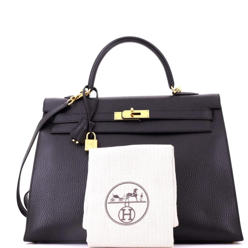 Hermes Kelly Handbag Noir Ardennes with Gold Hardware 35 - 2