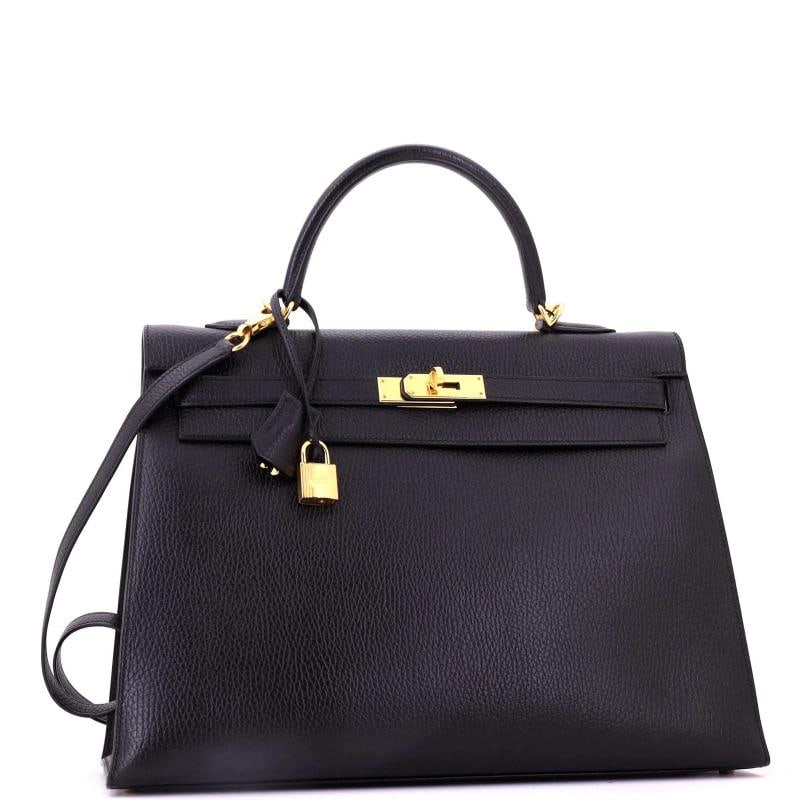 Hermes Kelly Handbag Noir Ardennes with Gold Hardware 35 - 3