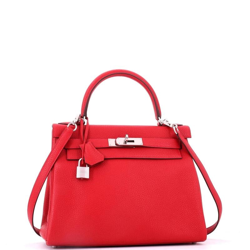 Hermes Kelly Handbag Red Togo with Palladium Hardware 28 - 2