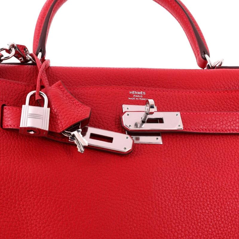 Hermes Kelly Handbag Red Togo with Palladium Hardware 28 - 6