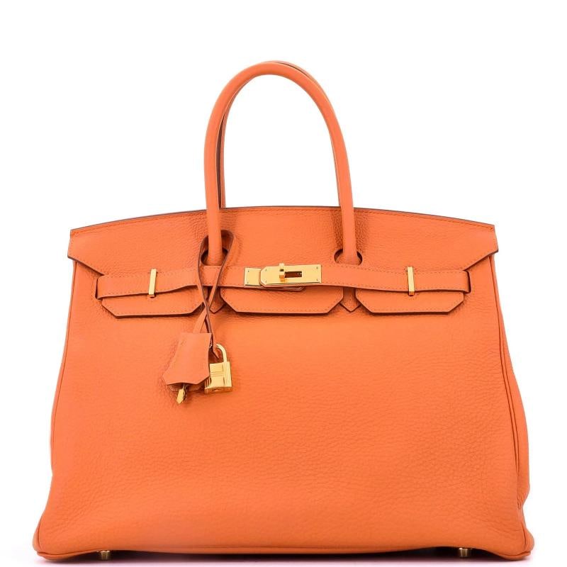 Hermes Birkin Handbag Orange H Togo with Gold Hardware 35: Accessories: Lock, Clochette, Dust Bag, Keys Measurements: Handle Drop None", Height 10", Width 13.5", Depth 7", Strap Drop None". Condition: Pre-owned - Good,Brand: Hermes,Exterior Material: