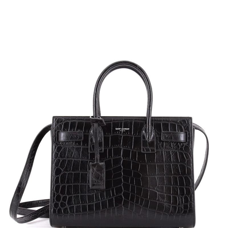 Saint Laurent Sac de Jour NM Bag Crocodile Embossed Leather Baby: Accessories: Lock, Clochette, Keys, With Strap Measurements: Handle Drop 3.5", Height 8", Width 10", Depth 5", Strap Drop 18-21" Condition: Pre-owned - Good,Brand: Saint Laurent,Exterior Material: