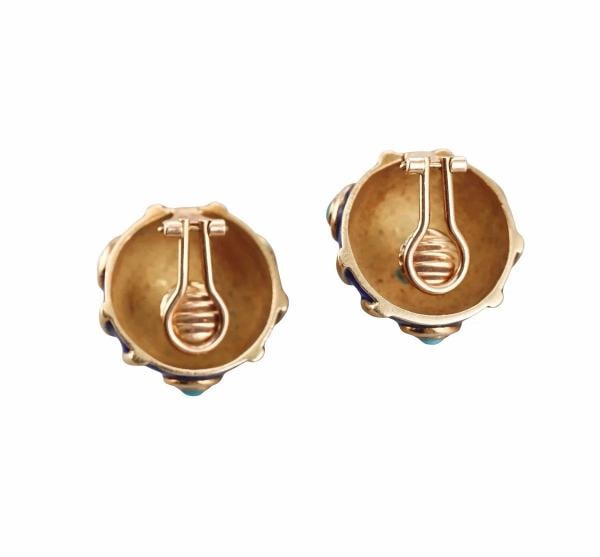 TIFFANY & CO. Italy 18k Yellow Gold, Enamel & Turquoise Clip On Earrings 1960s - 4