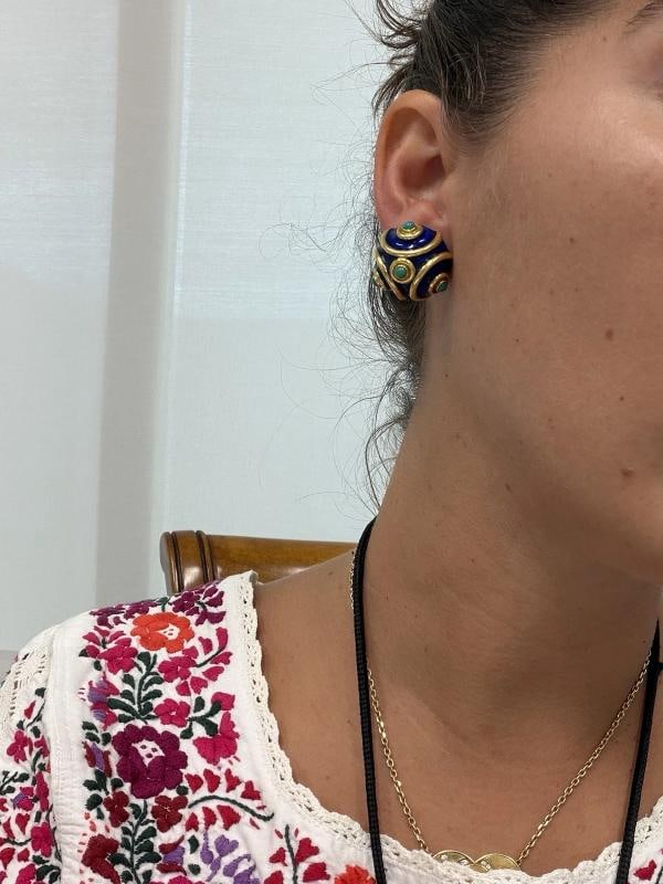 TIFFANY & CO. Italy 18k Yellow Gold, Enamel & Turquoise Clip On Earrings 1960s - 5