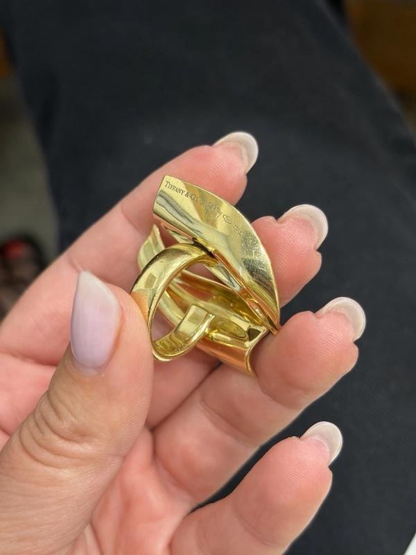 TIFFANY & CO. FRANK GEHRY Italy 18k Yellow Gold Sculptural Ring Vintage Rare - 7