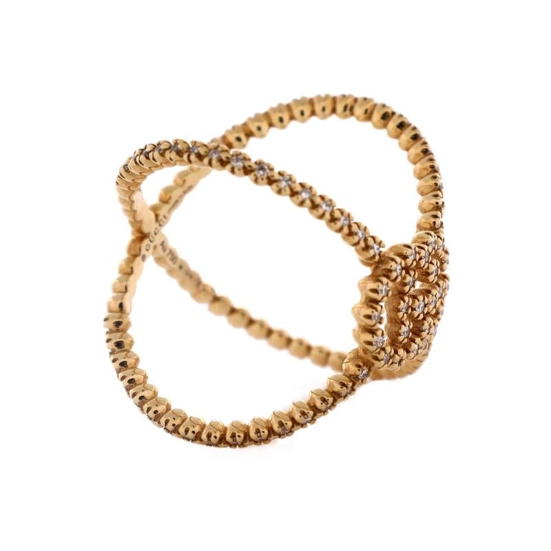 Gucci GG Running Cross Ring 18K Yellow Gold and Pave Diamonds - 2