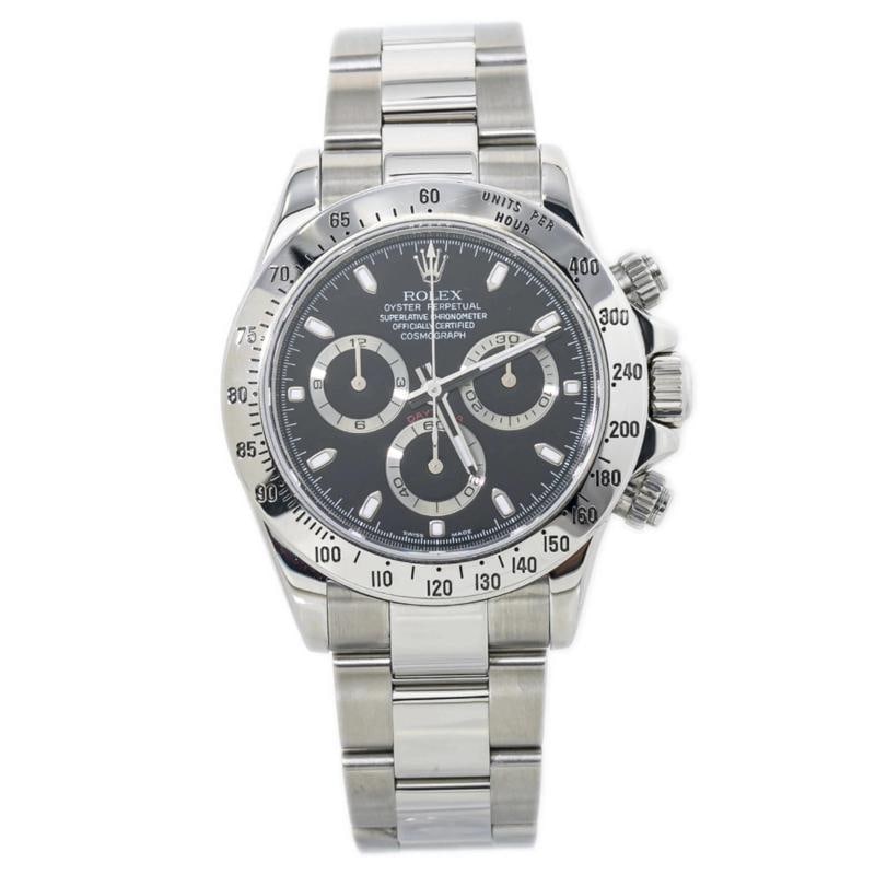 Rolex Daytona 116520 Oyster Stainless Steel Black Index Automatic 40mm: Case Size 40mm Wrist Fit 6.75 inches Box No Papers No Condition Ã¢â‚¬â€� Excellent Full Specifications SKU Rolex#3886 Brand Rolex Model Daytona Reference