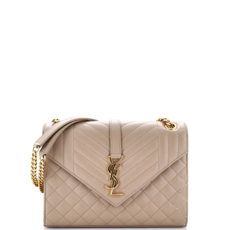 Saint Laurent Classic Monogram Envelope Satchel Mixed Matelasse Leather Medium: Condition: Pre-owned - Good,Brand: Saint Laurent,Exterior Material: Leather,Style: Shoulder Bags,Exterior Color: Neutral,Department: Women,Size: Medium