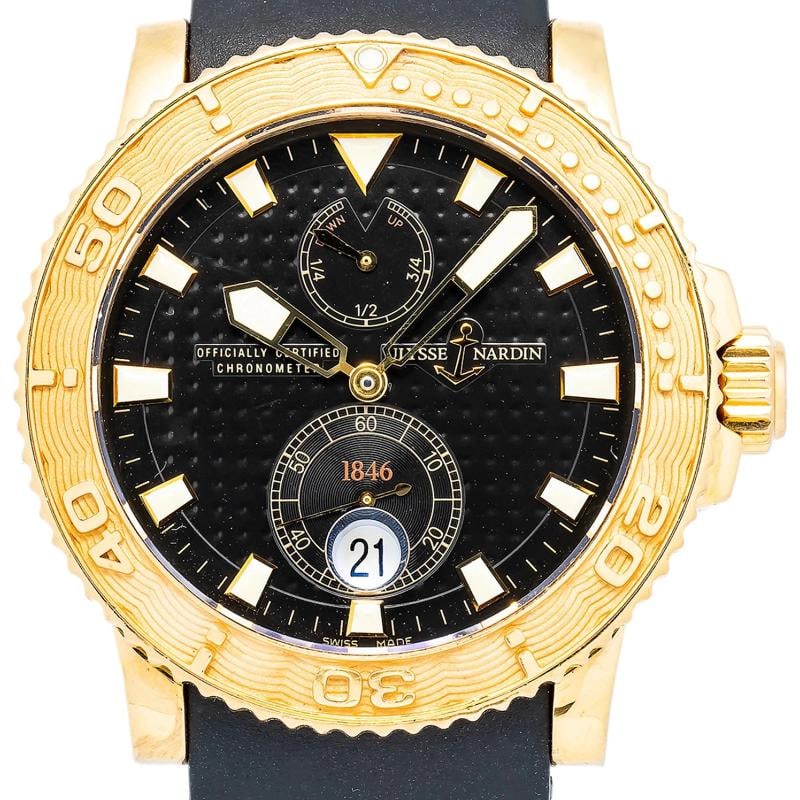 Ulysse Nardin Maxi Marine Diver Havana 266-33 w/Box Strap YG Black Index 43mm - 2