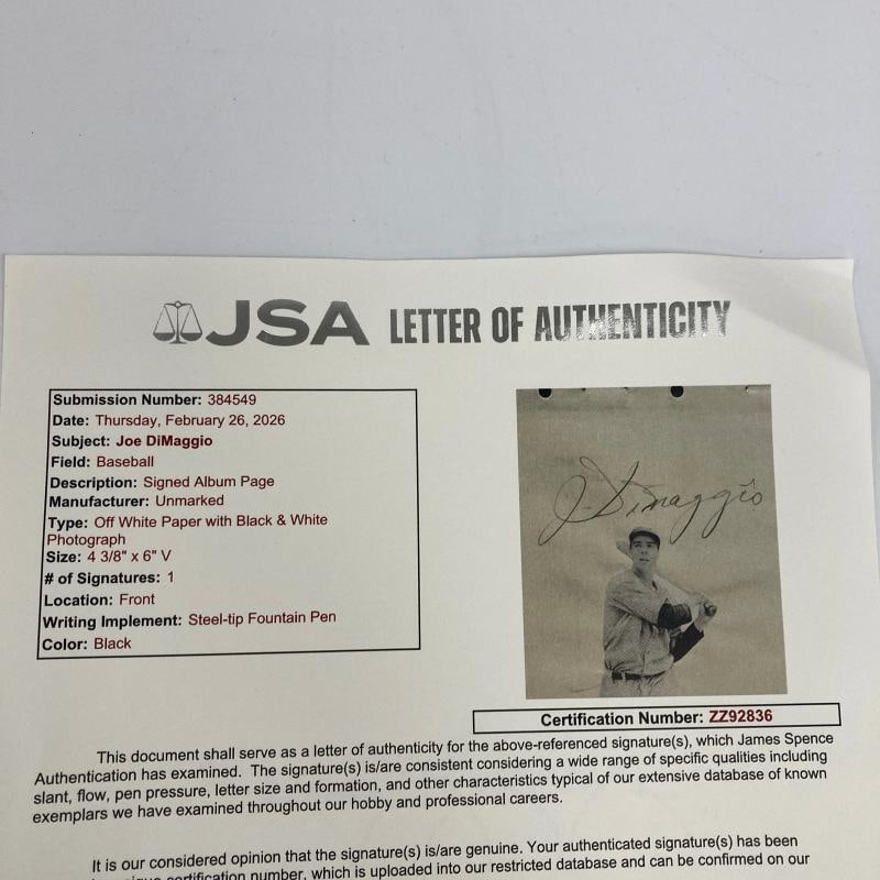 Joe Dimaggio 1930's Rookie Era Signed Album Page JSA COA - 5