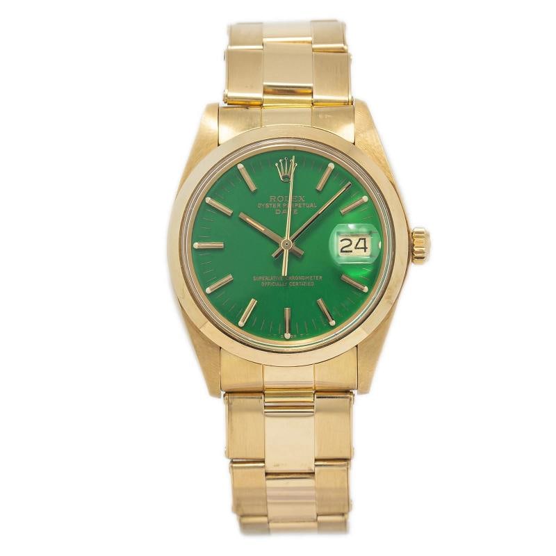 Rolex Date 1500 Oyster Yellow Gold Stella Green Index Automatic 34mm (1 of 6)