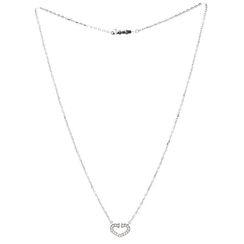 Cartier C Heart de Cartier Pendant Necklace 18K White Gold with Pave Diamonds - 2