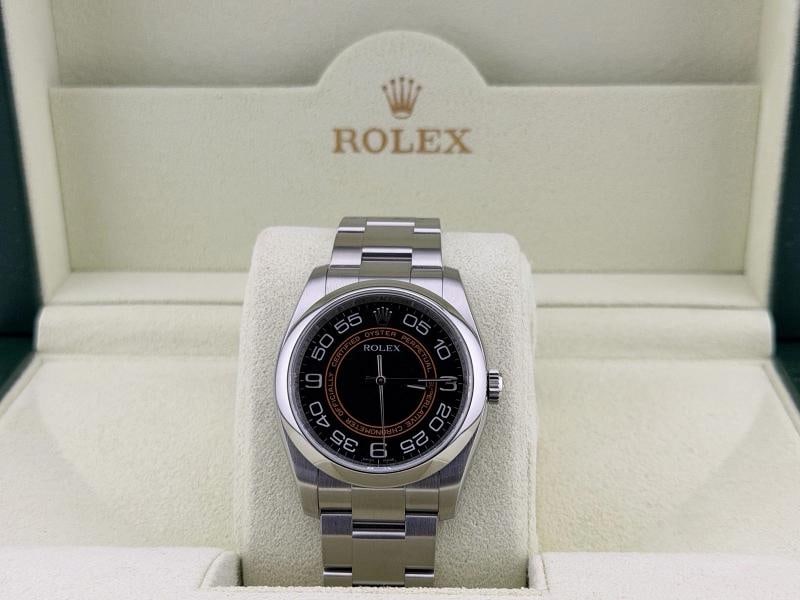 Rolex Oyster Perpetual 116000 36mm Black Orange Concentric Harley Dial Box - 12