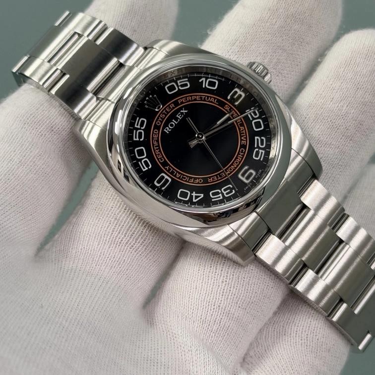 Rolex Oyster Perpetual 116000 36mm Black Orange Concentric Harley Dial Box - 4