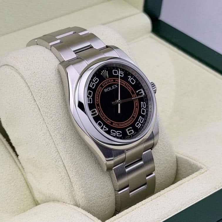 Rolex Oyster Perpetual 116000 36mm Black Orange Concentric Harley Dial Box - 7