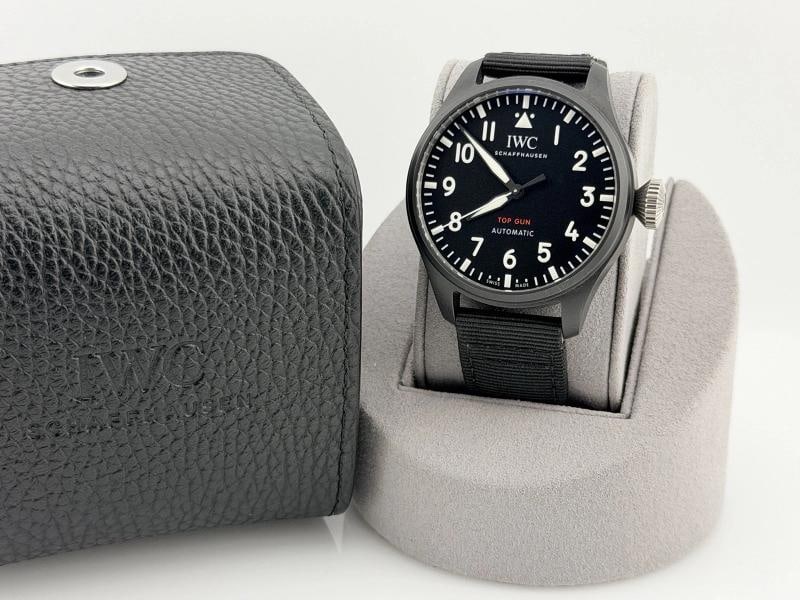 IWC Big Pilot Top Gun IW329801 43mm Black Ceramic: Style Number: IW329801 Year: 2022 - Now Model: IWC Big Pilot Top Gun Case Material: Black Ceramic Band: Black Textile Strap Bezel: Black Ceramic Dial: Black Crystal: Sapphire Case Size: 43mm