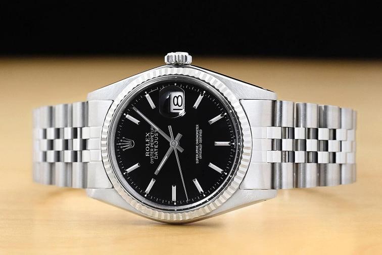 ROLEX MENS DATEJUST 1601 BLACK 18K WHITE GOLD STAINLESS STEEL JUBILEE WATCH - 3